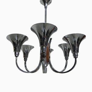 Large Art Deco Chrome Plated Ceiling Lamp, 1930s