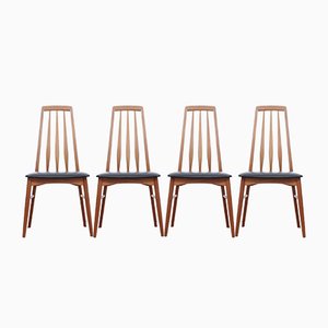 Model Eva Teak and Black Leather Side Chairs by Niels Koefoed for Koefoeds Møbelfabrik, 1964, Set of 4