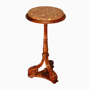 Antique Walnut and Pink Marble Pedestal Table