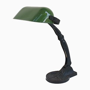 Lámpara de mesa industrial esmaltada en verde, años 30
