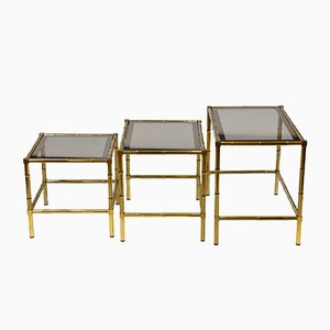 French Faux Bamboo and Brass Nesting Tables, 1970s, Set of 3