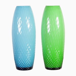 Vases Art Verts et Bleus d'Egermann, années 80, Set de 2