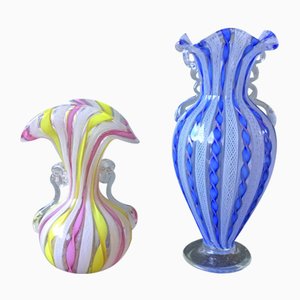 Mid-Century Murano and Zanfirico Glass Vases by Venini, Set of 2