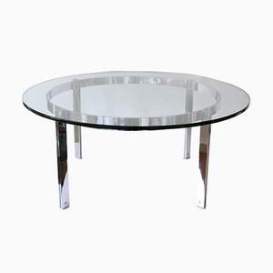 Grande Table Basse en Verre et Acier, années 70