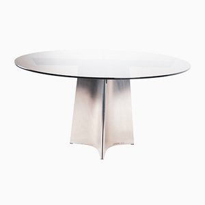 Brushed Steel and Glass Dining Table by Luigi Saccardo for Maison Jansen, 1970s