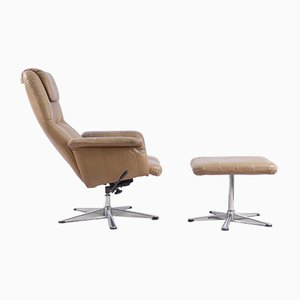 Fauteuil Vintage en Cuir avec Ottomane