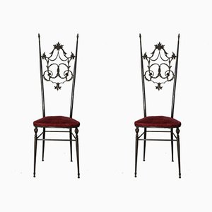 Chaises d'Appoint Chiavarine Style Hollywood Regency en Laiton et Velours, Set de 2