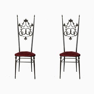 Hollywood Regency Style Brass & Velvet Chiavarine Side Chairs, Set of 2