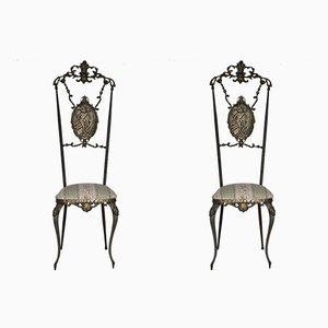 Set of Hollywood Regency Chiavarine Brass Side Chairs, 1930s