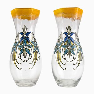 Antique French Enameled Glass Vases from Legras, Set of 2