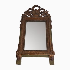 Antiker französischer Spiegel mit vergoldetem & lackiertem Holzrahmen
