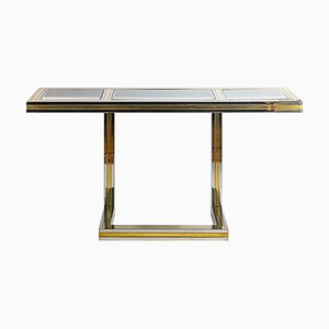 Vintage Italian Brass, Chrome, and Glass Console Table