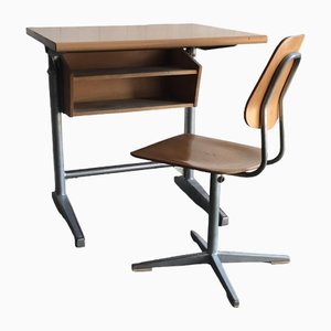 Swiss School Desk and Chair from Embru, 1960s, Set of 2