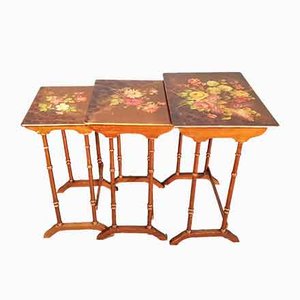 Antique Hand-Painted Nesting Tables, Set of 3