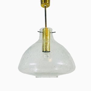 Lampe à Suspension Mid-Century en Laiton et Verre Givré de Doria Leuchten, 1960s