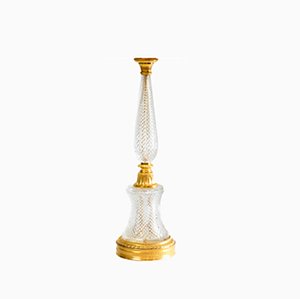 Lampada da tavolo in stile Impero in cristallo e bronzo dorato, anni '40
