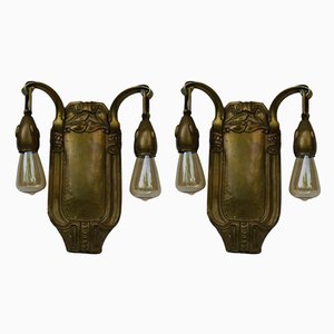 Lampade da parete antiche Art Nouveau in ottone, set di 2