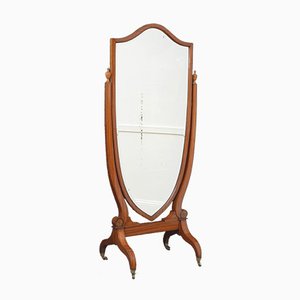 Specchio edoardiano antico in legno intarsiato