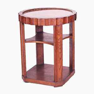 Petite Table Basse Ronde Art Déco en Chêne et en Cuivre, République Tchèque, années 20