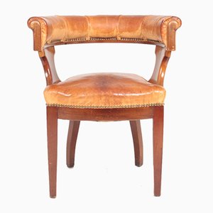 Danish Patinated Leather and Mahogany Armchair, 1930s