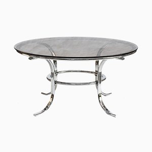 Table Basse Ronde en Chrome et Verre Fumé, 1970s