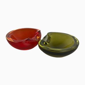 Mid-Century Red and Green Murano Sommerso Glass Shell Bowls from Cenedese Vetri, Set of 2