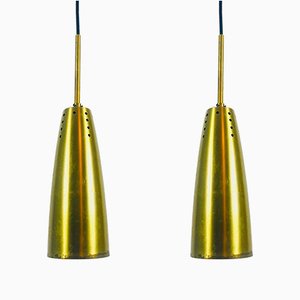 Mid-Century German Brass Pendant Lamps, 1950s, Set of 2