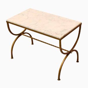 French Marble and Gilded Wrought Iron Side Table, 1940s