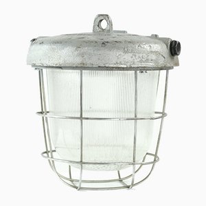 Industrielle Deckenlampe aus Metall & Glas, 1950er