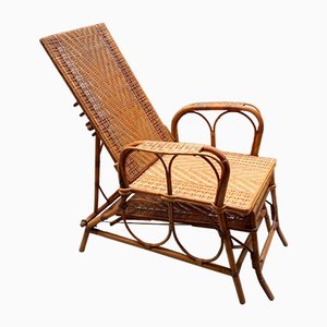 Italian Rattan and Malacca Lounge Chair, 1920s