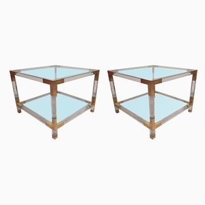 Acrylic Glass & Brass Side Tables, 1970s, Set of 2