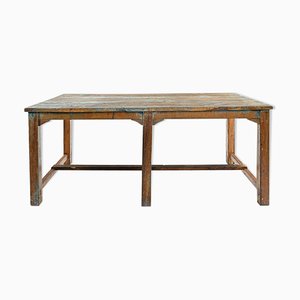 Mesa de comedor de madera patinada, años 40