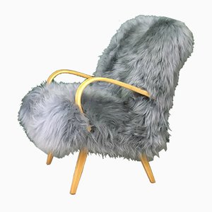 Vintage Art Deco Gray Sheepskin Armchair