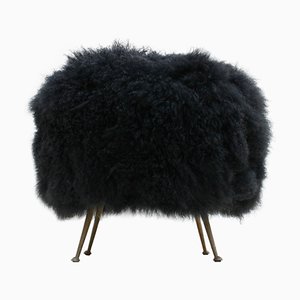 Mid-Century Italian Goat Fur Footstool