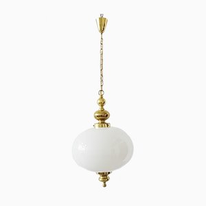 Mid-Century Opaline Glass and Brass Ceiling Lamp, 1960s
