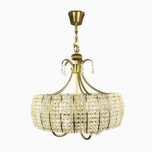 Vintage Plastic Crystal and Brass Chandelier, 1960s