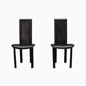 Italian Black Leather Model Elena B Dining Chairs from Quia, 1970s, Set of 2