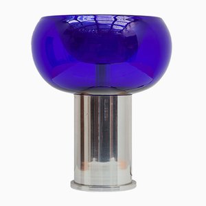 Table Lamp with Cobalt Blue Glass Lampshade by Doria for Doria Leuchten, 1970s