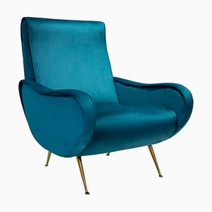 Mid-Century Italian Blue Lounge Chair, 1950s