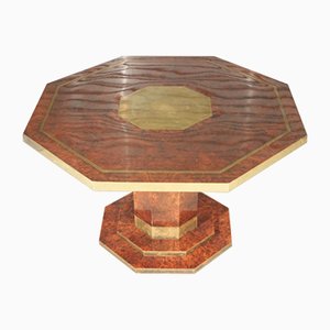 Mesa de comedor de laca nudosa y latón de Jean Claude Mahey para Maison Roméo, años 70