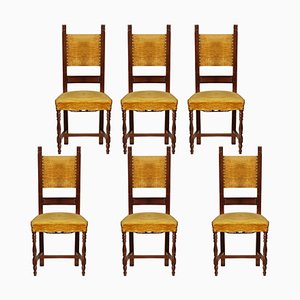Vintage Renaissance Style Italian Walnut Dining Chairs, 1930s, Set of 6