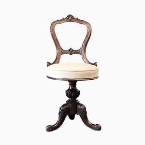 Antique Victorian Walnut Swivel Music Chair, 1870s