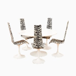 Lyra Dining Table and Chairs in Metal and White Lacquered Wood by Maurice Burke for Arkana, 1960s, Set of 6