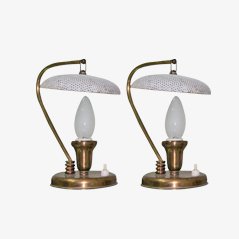 Mid-Century Perforated Brass Table Lamps, Set of 2