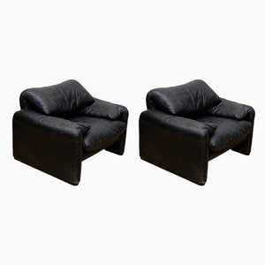 Black Maralunga Easy Chairs by Vico Magistretti for Cassina, 1970s, Set of 2