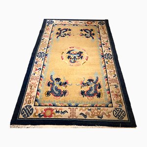 Tapis Dragoons en Laine Bleue et Jaune, Chine, années 50