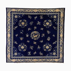 19th Century Chinese Blue and White Woolen Rug, 1870s