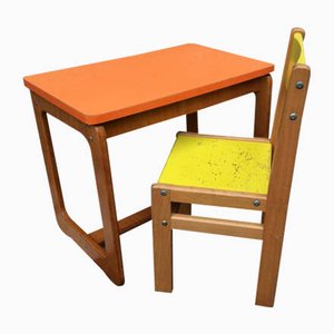 Juego de silla y escritorio para niños, años 60