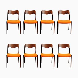 Sillas de comedor de palisandro de Niels Otto Møller, tapicería personalizable, años 60. Juego de 8
