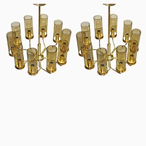 Fully Restored Brass Model T10 Chandeliers by Hans-Agne Jakobsson for Hans-Agne Jakobsson AB Markaryd, 1970s, Set of 2
